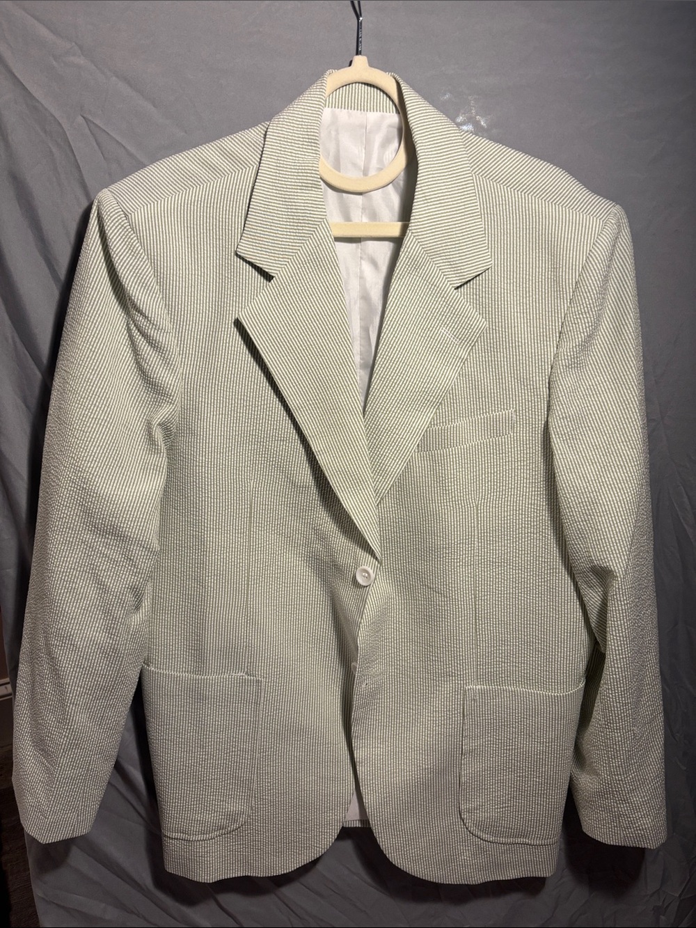 Light Mint Green Vintage Seeksucker Blazer - Single-Breasted Notch Lapel